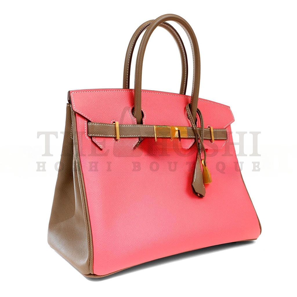 H**me5 BIRKIN 30 EPSOM LIPSTICK PINK AND ELEPHANT GREY GOLD BUCKLE 1028115538752 (30*23*15cm) Master Quality